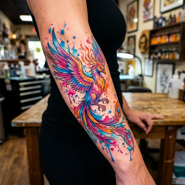 Watercolor phoenix tattoo